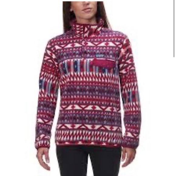 Patagonia Synchilla Pullover Sweater Kuta Klash Dark Red Currant Red Size XL - Picture 2 of 4